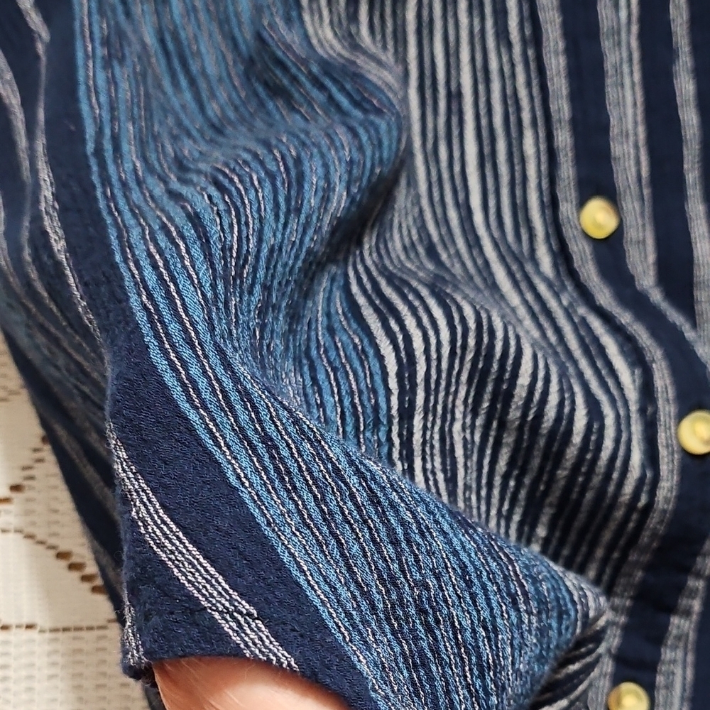 Wonderly Navy and Light Blue Striped Shirt 100% Cotton - Picture 9 of 11